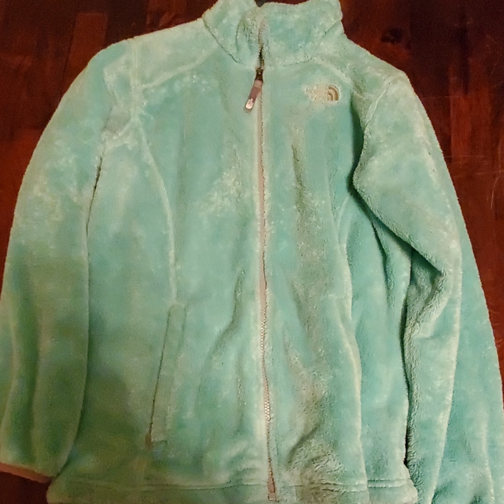 Meant green with Gray lettering North face jacket